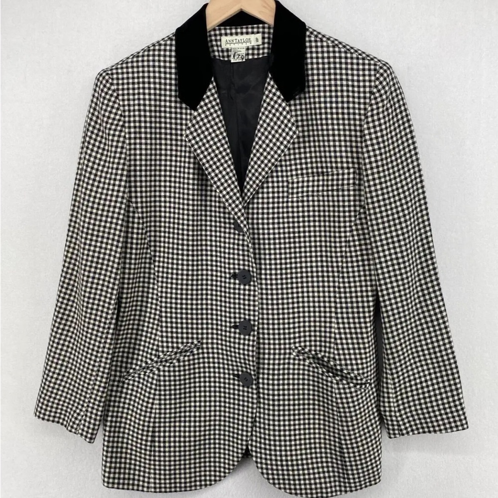 Vintage Ann Taylor Wool Gingham Plaid Blazer Jacket